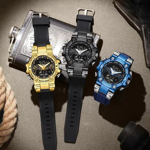 Vista 3 de findtime Relojes de diseñador genial para hombre, color azul, gran cara, relojes para hombres, electrónico único, deportivo, militar, audaz