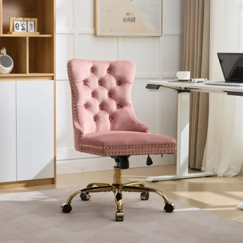 Vista 15 de Silla de tocador de maquillaje de terciopelo beige con ruedas