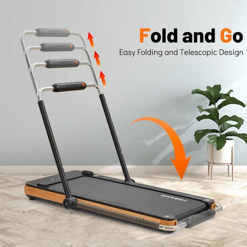 Vista 2 de Maksone Caminadora plegable de madera 4D, manubrio ajustable extra ancho de 42 pulgadas y cubierta de larga duración, cinta de correr de escritorio