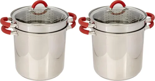 Vista 6 de ExcelSteel Olla multifunción de acero inoxidable de 8 cuartos de galón con base encapsulada, tapa de vidrio ventilada y asas cubiertas de silicona