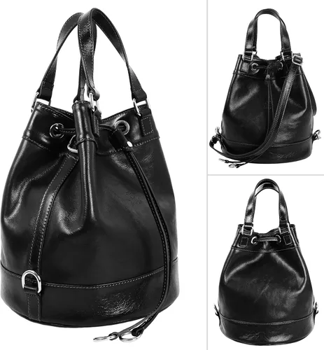 Vista 3 de Time Resistance Bolso cubo de cuero de grano completo de cuero real para mujer