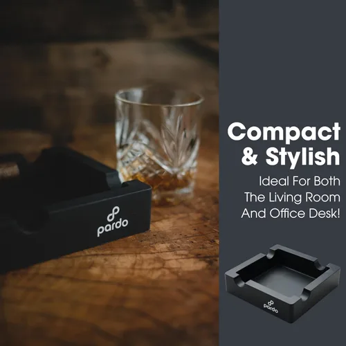 Vista 4 de Pardo Cigar Cenicero de cigarros irrompible para exteriores, diseño de anillo grande, cuadrado negro mate, ideal para puros grandes, uso