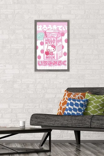 Vista 2 de Hello Kitty: 20 Kawaii Tokyo - Póster de pared con leche, 22.4 pulgadas de largo x 14.7 pulgadas de ancho, versión enmarcada de madera de granero