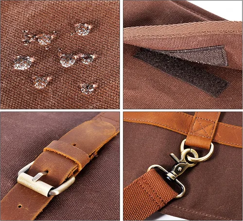 Vista 6 de Bolsa para herramientas de barman de Beemojo, de lona encerada, resistente al agua, con correas ajustables para el hombro, asas de cuero genuino, 16
