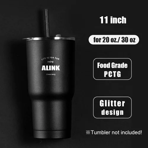 Vista 2 de ALINK 12 popotes reutilizables con purpurina, popotes de plástico duro negro de 11 pulgadas de largo, popotes de repuesto para Stanley, YETI, tarro