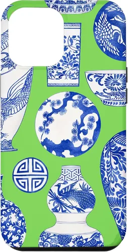 Vista 26 de Blue Willow Chinoiserie Pagoda Ginger Jar Preppy Blue Green Case para iPhone 16