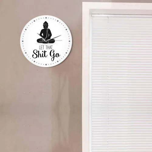 Vista 7 de The Geeky Days Let That Shit Go - Reloj de pared con cita divertida de Buda, decoración zen, arte humorístico, silencioso, sin tictac, regalo