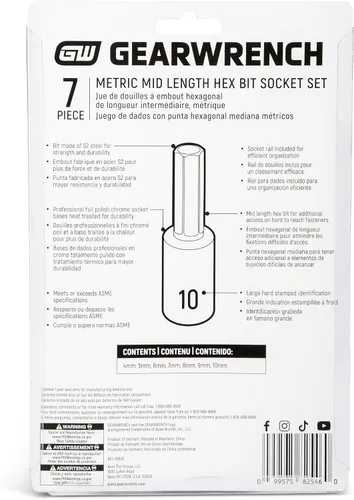 Vista 3 de GEARWRENCH 7 Pc. Juego de llaves de vaso hexagonal de longitud media de 3/8 pulgadas, métricas - 82546