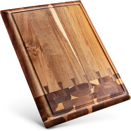 Vista 9 de Chorus - Juego de tablas de cortar de madera con ranura para jugo (3 piezas) - Tablas de cortar de madera de acacia, tabla de cortar para carne