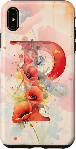 Vista 11 de iPhone 16 Beautiful Poppy Flowers Initial Letter P Monogram Watercolor Case