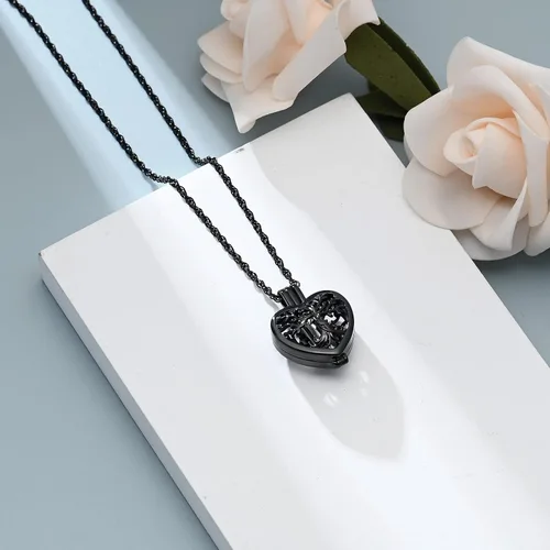 Vista 4 de shajwo Collar de cenizas de urna de cremación de corazón para mujeres y hombres, vial de árbol de la vida, colgante de cenizas de cremación