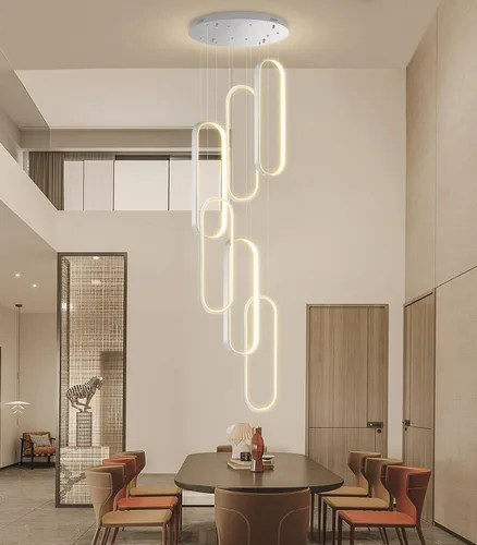 Vista 28 de Lámpara de Araña de Anillo Moderna LED Regulable Luz de Techo para Isla de Cocina Sala de Estar Escaleras Comedor Negro