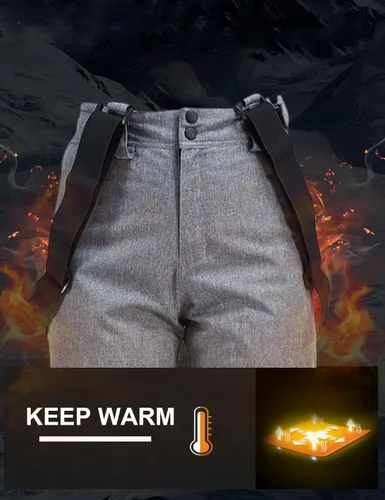 Vista 6 de ATOFY Pantalones de esquí para mujer, pantalones de nieve aislados, para invierno, cálidos, desmontables, tirantes al aire libre, impermeables