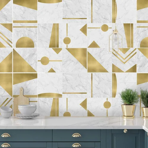 Vista 15 de Alwayspon 10 calcomanías de transferencia de azulejos de vinilo con efecto mármol, 6 x 6 pulgadas, calcomanías autoadhesivas para decoración de baño