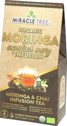 Vista 4 de Miracle Tree 's Energizing Moringa Infusion - Chai Mezcla súper cafeína Alternativa de café saludable, perfecta para concentrarse Certificado