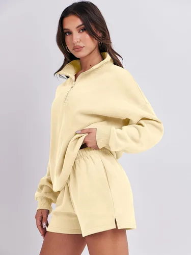 Vista 4 de Prinbara Conjunto deportivo de 2 piezas para mujer, sudadera de cuello con media cremallera, ropa de descanso, ropa Y2K