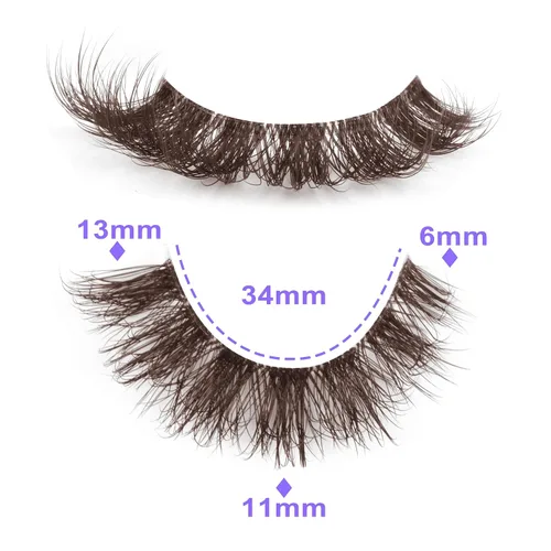 Vista 3 de Mavphnee Pestañas postizas marrones, ojo de gato, aspecto natural, extensión de pestañas rizadas D, banda transparente, pestañas marrones, pestañas