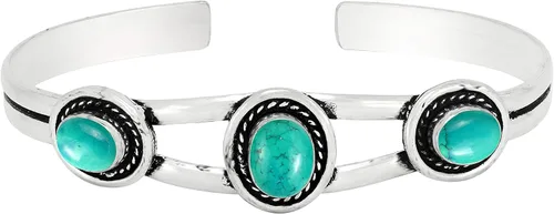 Vista 2 de Natural Three Gemstones 925 Silver Overlay Open Bangle for Women - Oval Stone Vintage Style Handmade Adjustable Cuff Bracelet Jewelry - Perfect for