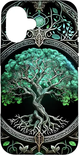 Vista 32 de Tree of Life Yoga Spiritual Celtic Viking Green Black Case for iPhone 17