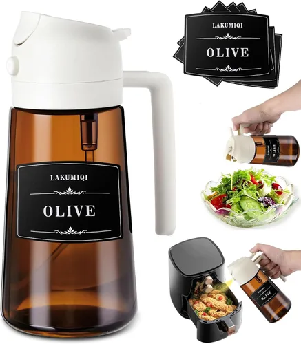 Vista 10 de LAKUMIQI Pulverizador de aceite de oliva 2 en 1 para freidora de aire, dispensador de aceite de vidrio de 16 onzas y rociador de aceite de cocina