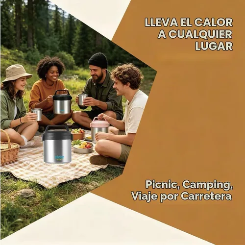 Vista 4 de Elate Tarro Térmico de Alimentos de 2 Cuartos para Comida Caliente 64oz Camp Crock de Acero Inoxidable con Aislamiento al Vacío, Recipiente Negro
