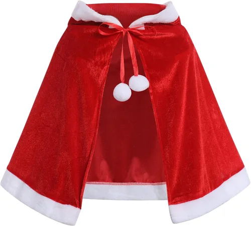 Vista 3 de OBEEII Vestido de Navidad para niños, niñas y mujeres, vestido de fiesta a cuadros y capa de terciopelo a juego para mamá y yo
