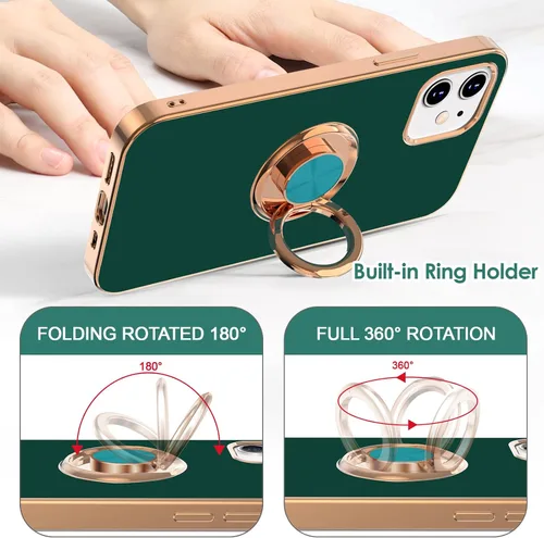 Vista 4 de Hython Funda para iPhone 12 Case e iPhone 12 Pro Case con Soporte de Anillo, Soporte de Anillo Giratorio de 360° Kickstand Magnético, Borde Chapado