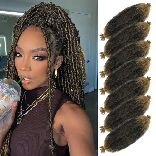 Vista 41 de Cabello para Trenzas Marley Twist de 10 pulgadas Negro 3 Paquetes Cabello Afro Twist Elástico Preseparado para Locs Suaves Cabello Spring Twist
