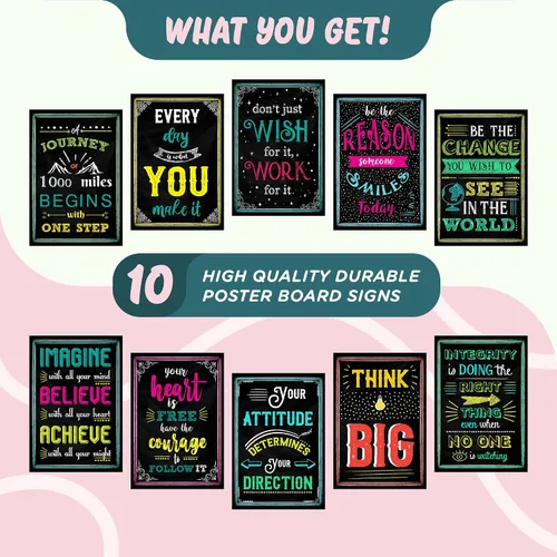 Vista 5 de L&O Goods - Paquete de 10 pósteres motivacionales de 11 x 17 pulgadas, afirmaciones positivas para aula, oficina u hogar, impresiones inspiradoras