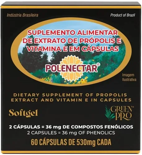 Vista 5 de 4 cajas de propóleo de abeja verde de Brasil Polenectar de 300 miligramos (60 cápsulas blandas)