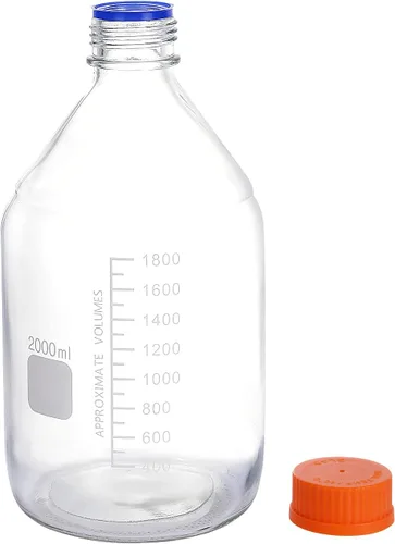 Vista 5 de Moonetto Botella de vidrio redonda de una pieza de 2 litros con tapa naranja de polipropileno GL45 (67.6 fl oz)