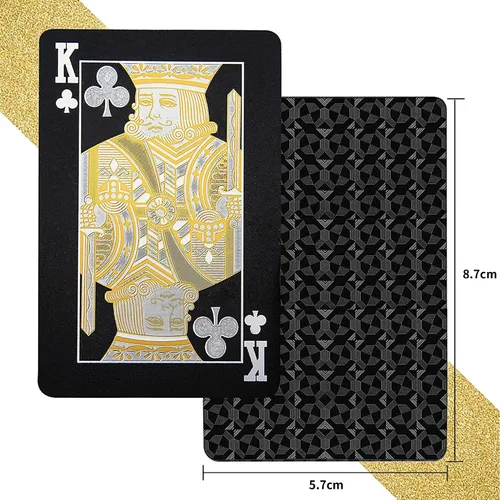 Vista 2 de 10 Paquetes de Cartas de Juego - 5 Negras 5 Doradas HD, 54 Cartas de Póquer Estándar de Plástico Impermeable para Fiestas Familiares naipes de oro