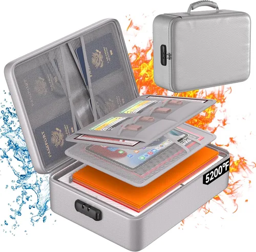 Vista 16 de DocSafe - Bolsa de documentos con cerradura, funda de almacenamiento de archivos de 3 capas ignífuga con cierre resistente al agua, bolsa