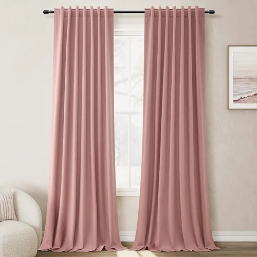 Vista 9 de BOODII Cortinas de lino 100% opacas para dormitorio de 108 pulgadas de largo, con aislamiento térmico, oscurecimiento de la habitación, cortinas