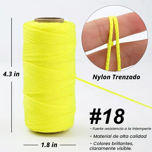 Vista 3 de HASWARE Mason Line - Línea de cuerda de nailon #18 trenzada para herramientas de jardinería o mampostería con bloque de línea, nivel de línea