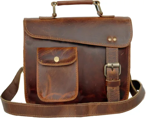 Vista 2 de jaald Bolso de mensajero de cuero pequeño bolso de hombro bolso de mensajero vintage para mujeres y hombres bolso (7 x 9)