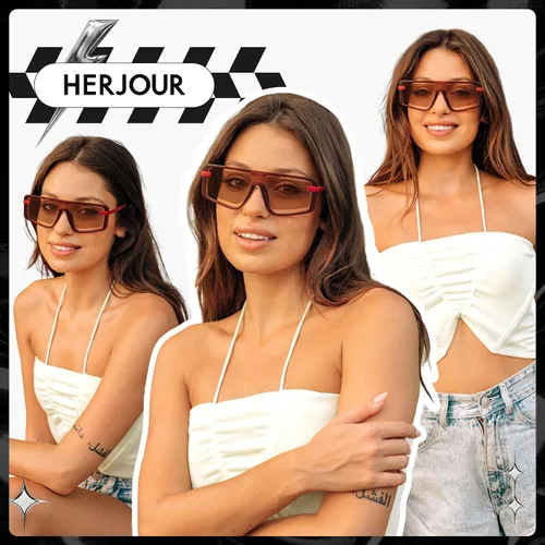 Vista 2 de Gafas de sol cuadradas retro de gran tamaño para mujeres y hombres, gafas de sol de moda AR82157