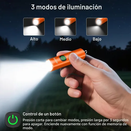 Vista 4 de Blukar EDC recargable llavero linterna, 360L mini luz de flash portátil