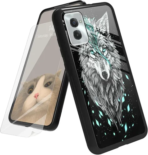 Vista 144 de Funda para Motorola Moto G Play 4G 2024 con protector de pantalla, parte trasera de vidrio templado + funda de silicona suave TPU absorción