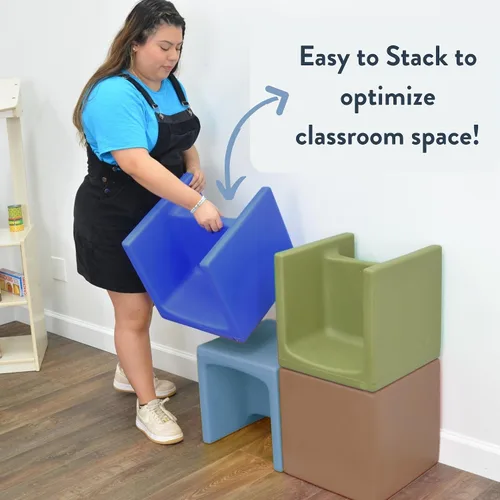 Vista 9 de Children's Factory Silla cúbica 3 en 1 para niños, muebles de aula de asientos flexibles, paquete de 1, almendra Polyethylene Toddler Outdoor