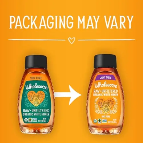 Vista 3 de Wholesome Sweeteners Botella de miel blanca cruda orgánica sin filtrar de 16 onzas, 100% pura, certificado de comercio justo, proyecto sin OMG