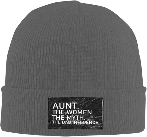 Vista 2 de YVNUM Aunt The Women The Myth The Bad Influence Beanie for Men,Slouchy Knit Skull Cap Warm Winter Hat Cuffed Plain Hat