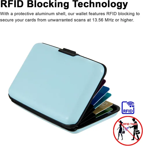 Vista 64 de Soporte para tarjetas de crédito, cartera metálica con bloqueo RFID para tarjetas de identificación para mujeres y hombres, funda rígida de aluminio