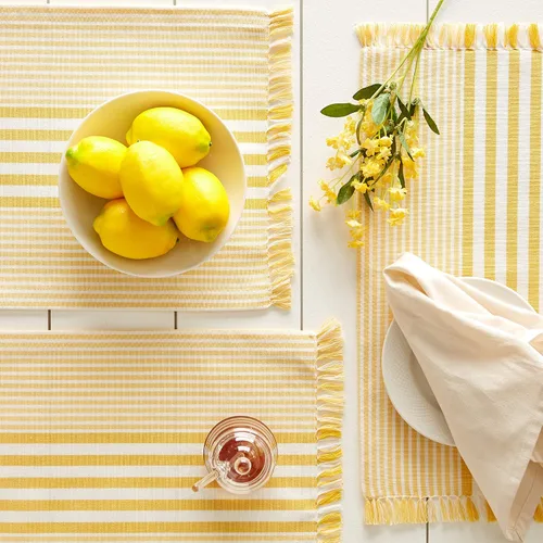 Vista 4 de DII Colección de mesa de cocina con rayas múltiples, juego de manteles individuales, 13x19, amarillo profundo, 6 piezas