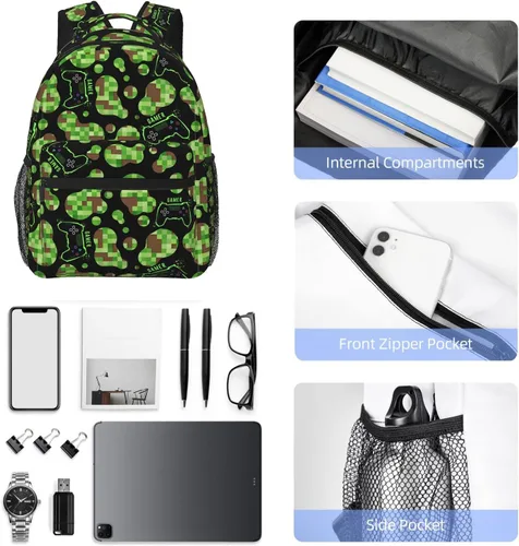 Vista 5 de Linda mochila para la escuela con estampado de vaca, mochila de leopardo, Camuflaje Game Dots, Mochilas de mochila