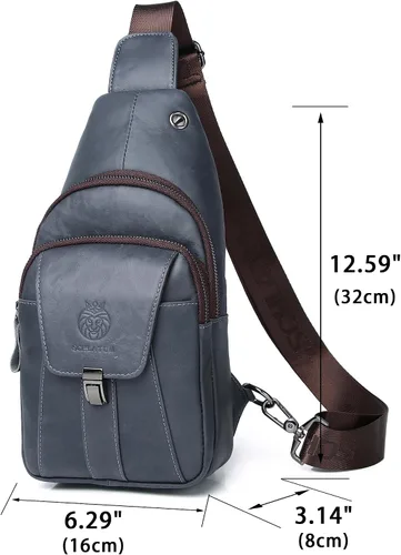 Vista 34 de LUKZIJAES Bolso bandolera de cuero genuino para hombre
