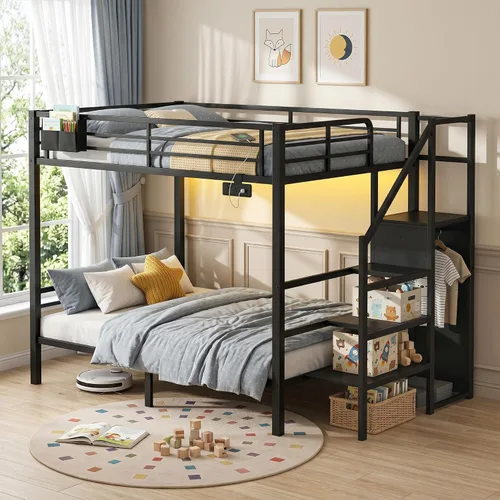 Vista 17 de Twin XL Metal Loft Bed with Slide, Black Negro
