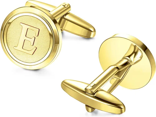 Vista 6 de LOYALLOOK Gemelos de oro con inicial para hombre, gemelos de cobre personalizados, gemelos de letra, regalo para novio, marido, padre, novio