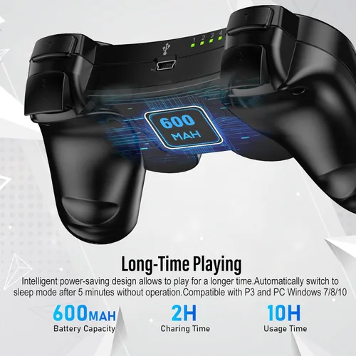 Vista 6 de Diswoe Controllers for PS-3, Wireless PS-3 Controller 2 Pack, Bluetooth Gamepad Joystick, Double Vibrating Controller for Play_station 3 with 2 USB