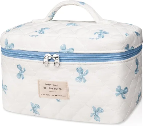 Vista 34 de Gosect Bolsa de maquillaje grande, bonita bolsa de cosméticos para mujeres y niñas, bolsa de aseo estética de coqueta floral, bolsa organizadora